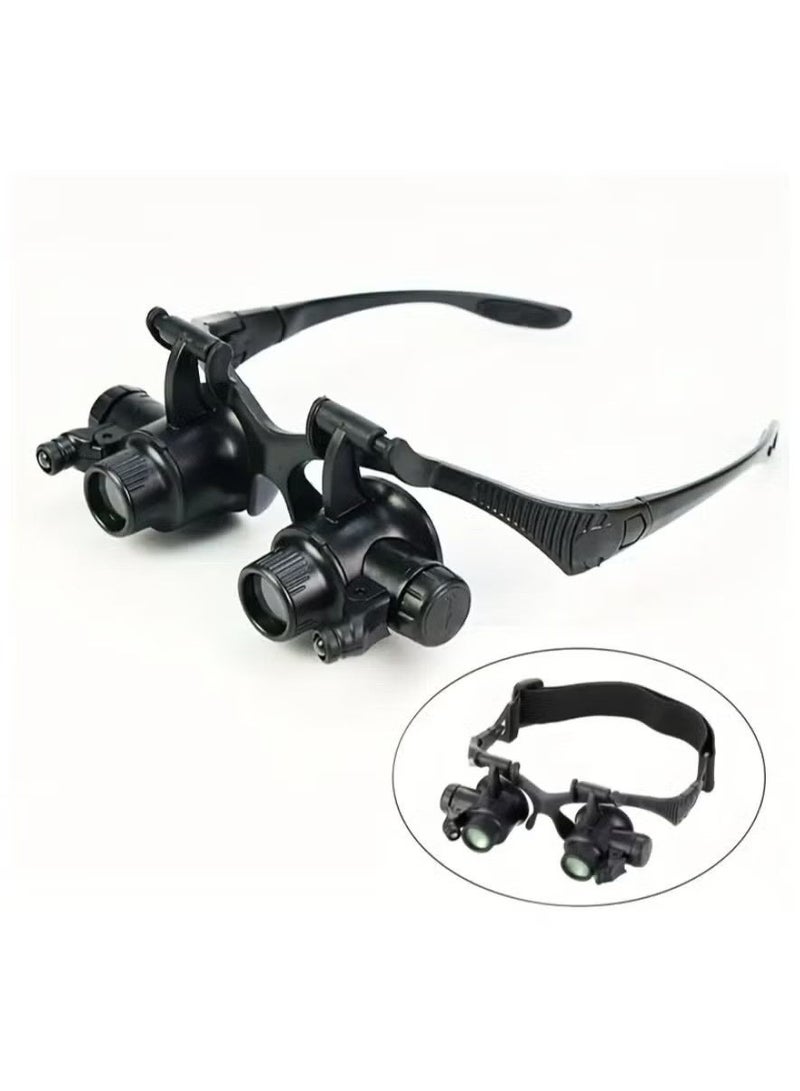 إيليلي عدسة مكبرة مثبتة على الرأس مزودة بمصباح LED بقوة تكبير 10X و15X و20X و25X بدون استخدام اليدين مع عصابة رأس مزودة بضوء للعمل عن قرب والمجوهرات والحرف اليدوية والساعات والهوايات والقراءة - Image 3